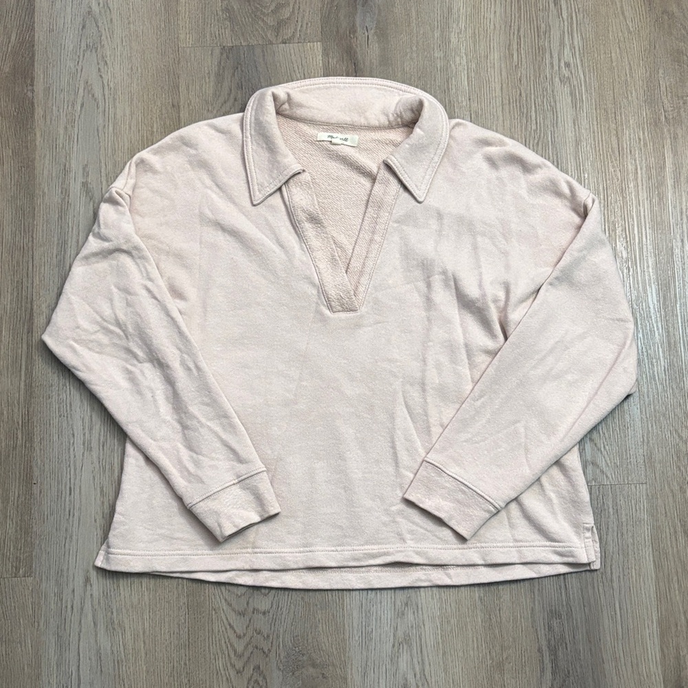Oversize Light Pink Long Sleeve Collared Top